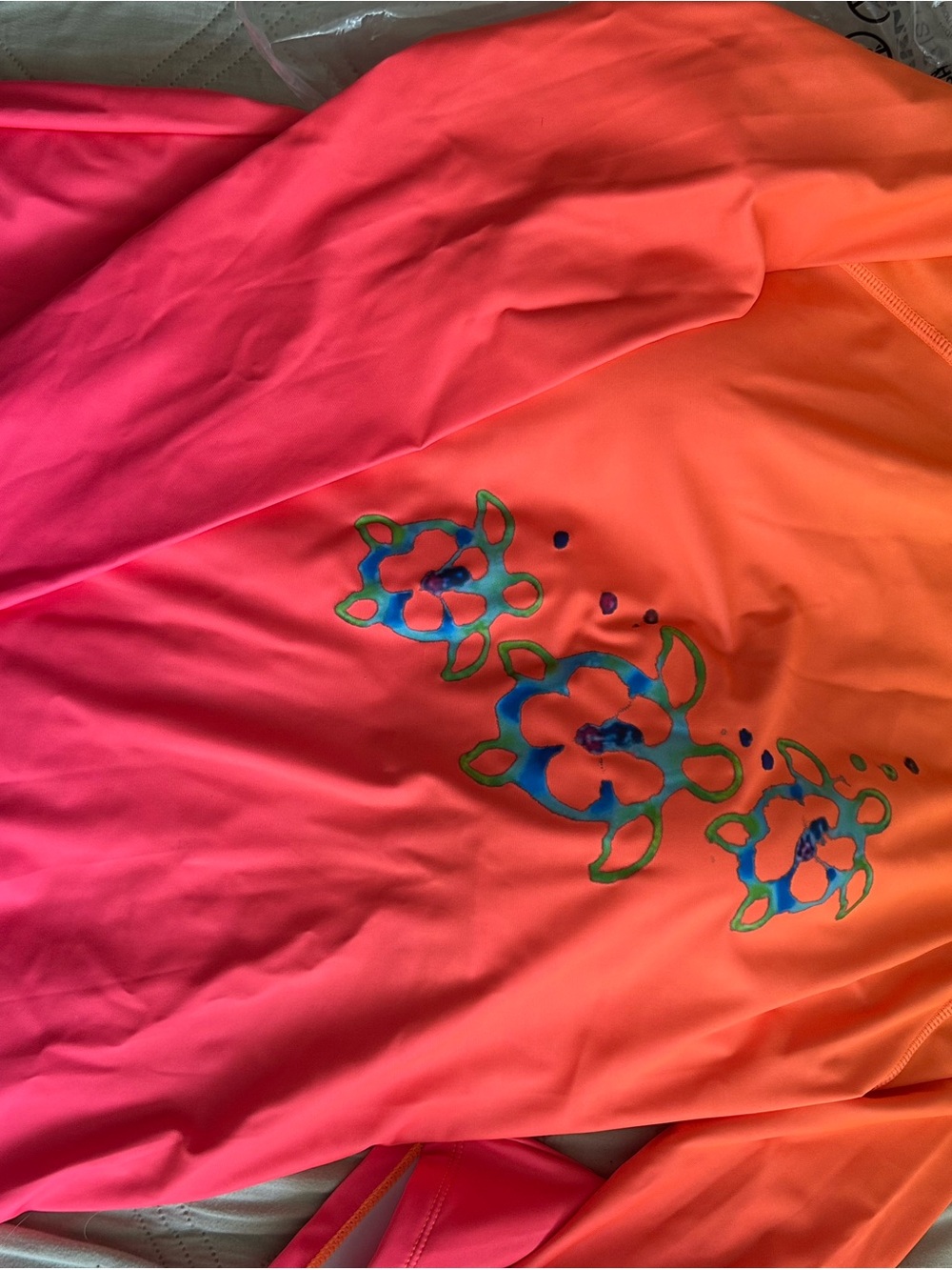 Neon Pink-Orange Floral Swim Top